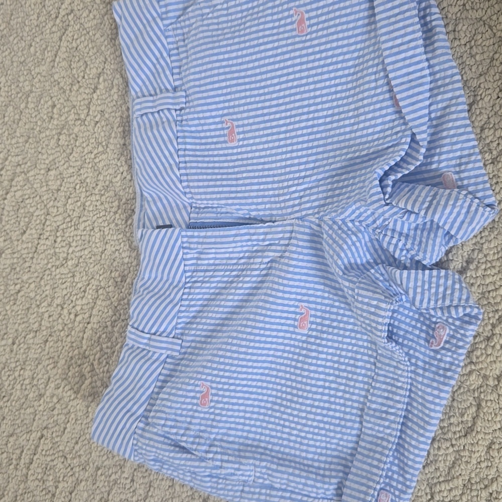 Blue and White Striped Shorts with Pink Whale Pattern.  Kids Size 14 Vineyard Vi